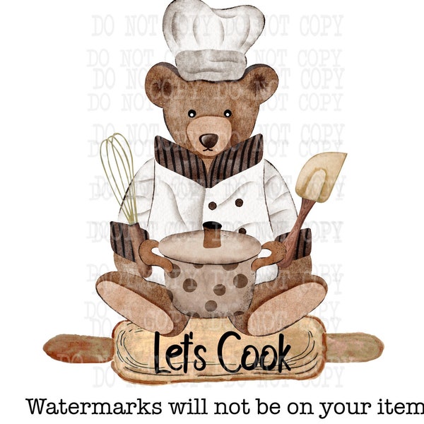 Baking Png, Digital Download, Teddy Bear Chef, Sublimation Designs, Cooking Clipart, Kitchen Towel png, Cooks png, Cute Bear, Printable Art