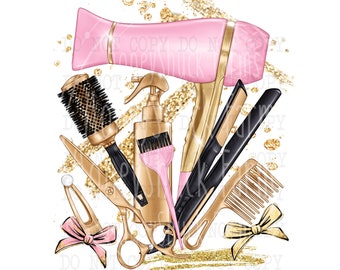 Hairstylist Clipart PNG: Glam Fashion Salon Design (Digital Download)