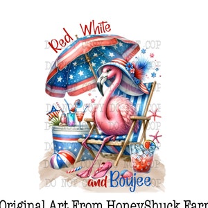 July 4th Flamingo png, Beach Flamingo, Digital Download, Girly Flamingo, Sublimation Design, Red White and Boujee, Patriotic Beach Shirt png