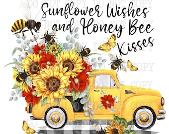 Sunflower Truck Spring PNG: Bee Sublimation Design (Digital Download