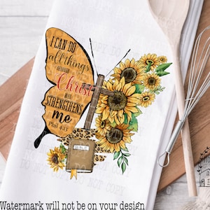 Bible Verse Towel PNG: Sunflower Christian Sublimation Design (Digital Download)