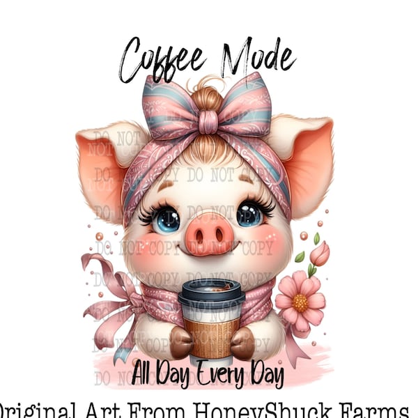 Coffee Png, Coffee Mode, Pig Clipart,Digital Download, Coffee Bar Sign, Sublimation Designs, Cute Pig With Bandana, Coffee Pig, PNG Images