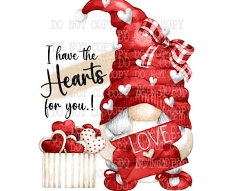 Valentine Gnome PNG, Gnome Png, Digital Download, PNG Graphics, Cute Gnome, Valentines Decal, Sublimation Design, Waterslide Decal, Stickers