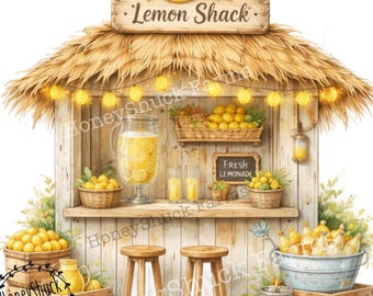 Lemon Shack Clipart, Whimsical Lemonade PNG, Digital Download, Journal Art