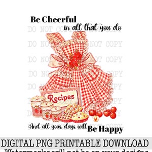 Be Happy png, Vintage Apron Clipart, Digital Download, Sublimation Design, Baking Clipart, Towel Png, Printable Retro Kitchen, Tumbler Png,