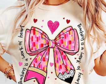 Teacher Valentine Pencil Bow: Glitter Coquette PNG (Digital Download)