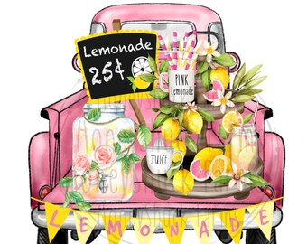 Lemonade Stand Digital Design Download, Pink Lemonade Truck png, Summer Clipart Pngs, Sublimation Design Download, Png File, Printable Art
