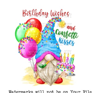 Watercolor Birthday Gnome Clipart PNG: Shirt Sublimation Design (Digital Download)