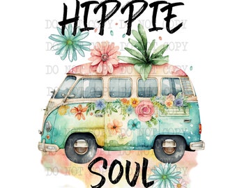 Floral Hippie Van Clipart, Peace & Love Clipart png, Digital Download, Mixed Media, Digital Craft, Junk Journal, Paper Crafts, Scrapbooking