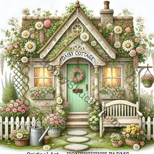 Cottage Shop, 5 Daisy Cottage Shops, Cottagecore Clipart, Junk Journaling, Scrapbooking, Card Making, Digital Download, Fantasy, Whimsical