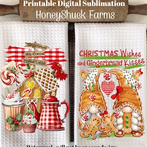 Gingerbread Gnome Towel PNG: Christmas Dish Towel Sublimation Design (Digital Download)