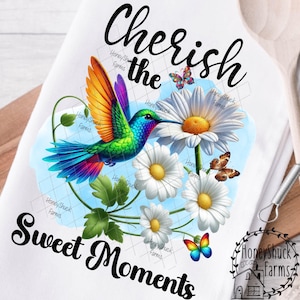 Hummingbird Kitchen Towel: Floral PNG Graphic (Digital Download)