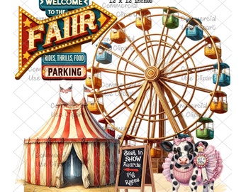 Fairground PNG, County Fair Clipart, Carnival Tent, Ferris Wheel (Digital Download)