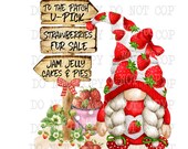 Strawberry Gnome PNG, Strawberry Patch, Farmers Market Sign, Printable Art (Digital Download)