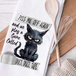 Towel png, Funny Cat Towel png, Black Cat  png, Digital Download, Mad Cat Clipart, Sublimation Towel, Tea Towel png, Kitchen Towel Print,