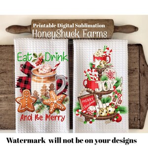 Towel png, Eat Drink and Be Merry Towel png, Tiered Tray png, Digital Download, Kitchen Tea Towel, Sublimation Designs, Kitchen Dish Towel