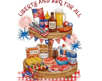 July 4th BBQ Clipart png, Patriotic Food Clipart, Red White Blue, Patriotic Digital Download, 4th of July Decor, Journal, Patriotic Clipart