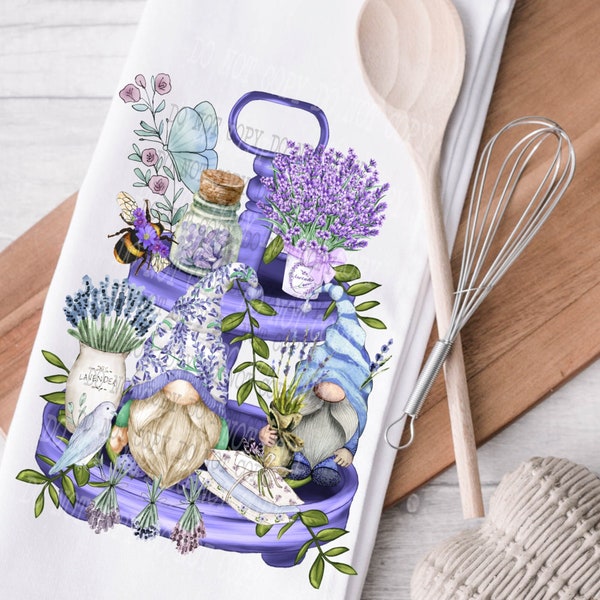 Lavender Towel png, Sublimation Towel Designs, Gnome Png, Lavender Clipart, Digital Download, Kitchen Dish Towel, Spring Kitchen Towels pngs