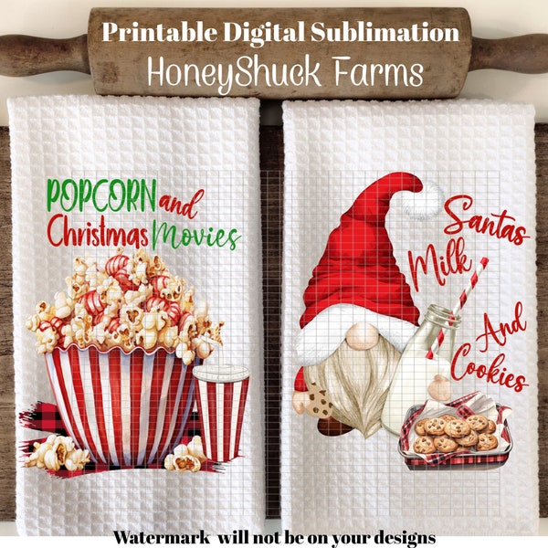 Towel Png, Christmas Movies PNG, Santas Milk and Cookies, Sublimation Designs, Tea Towel Designs, Digital Download,  Dish Towel Designs,