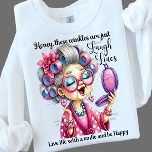 Grandma Clipart, Grandma Png, Stylish Ladies Makeup, Funny Old Ladies, Digital Download, Elderly People Clipart, Funny Grandma Shirt png