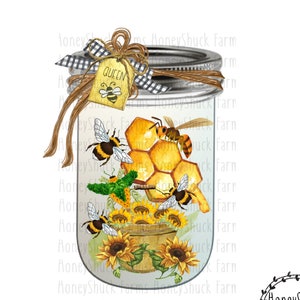 Bee Jar Sublimation Design: Honeycomb & Sunflowers (Digital Download)