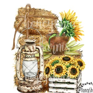 Fall Sunflower Lantern PNG, Rustic Sublimation Design (Digital Download)