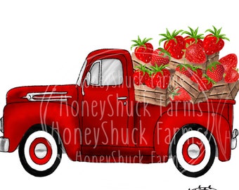 Strawberry Truck PNG: Farmhouse Sublimation Design (Digital Download)