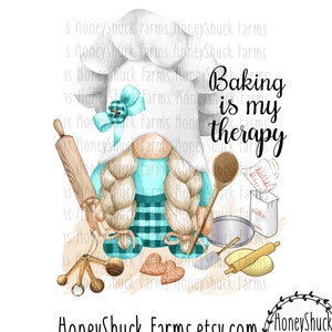 Baking Therapy Digital Design Download, Baker Gnome, Printable PNG, Bakers Shirt Design,Recipe, Clipart, Digital Graphics, Printable Art