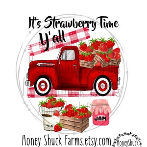 Strawberry Truck, Summer Clipart, Spring  Digital Download Design, Strawberry Sublimation Design Download, Red Truck, Strawberry Patch Truck