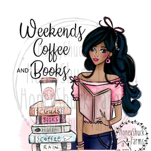 African American Girl Reading: Coffee & Books Graphic (Digital Download)