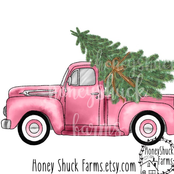 Pink Christmas Tree Truck Sublimation Digital Download, Christmas, Girls Christmas Shirt, Digital Graphics Clipart, Christmas Shirt Designs