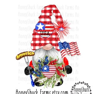 July 4th Gnome Clip Art: Patriotic PNG Files (Digital Download)