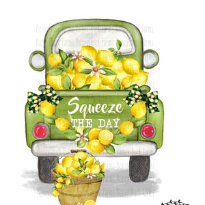 Squeeze The Day, Digital Download, Lemon Printable, Design Download, Lemon Truck, Squeeze The Day Designs, Lemon Sign, Printable Artwork