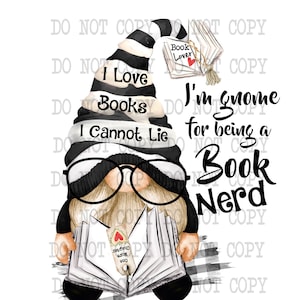 Book Lover Gnome PNG: Printable Art, Scrapbooking (Digital Download)