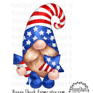 4th of July Gnome PNG: Patriotic Printable Artwork (Digital Download)