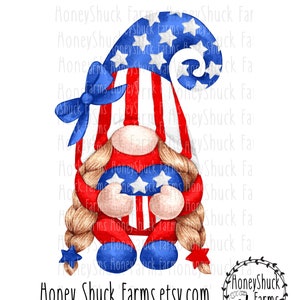 Patriotic Gnome Digital Design: 4th of July Sublimation (PNG)