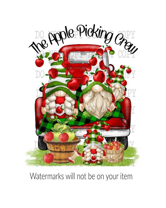 Apple Picking Gnomes PNG: Truck Sublimation Design (Digital Download)
