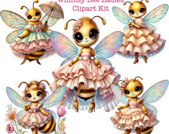 Bee Girls Clipart png, Fancy Girl Bee, Whimsical Bee Art, Bumble Bee Ladies, Bee Clipart, Watercolor Bee Clipart, Instant Download, Bee Gift