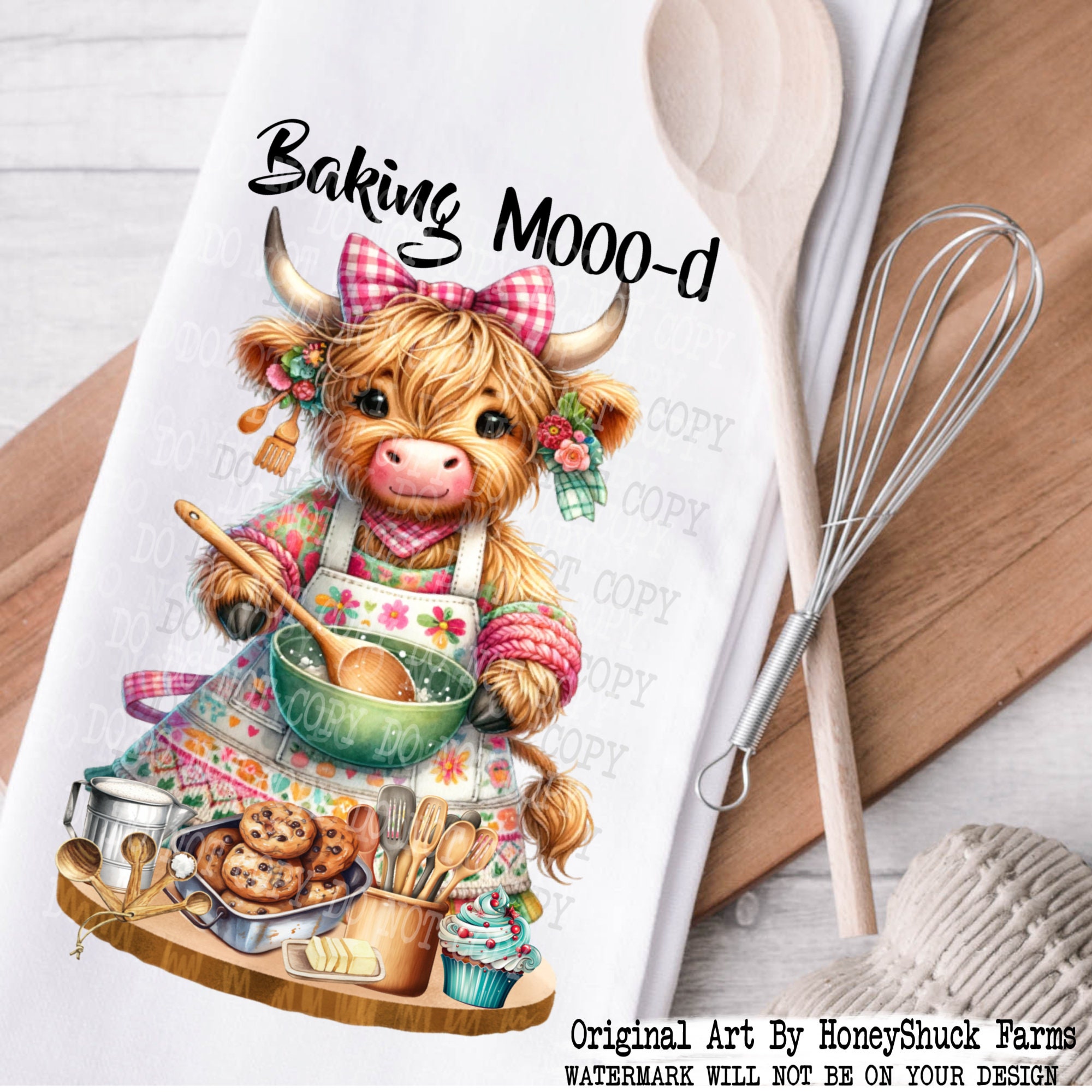 Highland Cow Baking PNG, Whimsical Farmhouse Dessert Clipart (digital ...