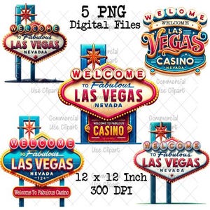 5 Las Vegas Signs, Casino Clipart, Vegas Signs Gambling Clipart, Casino Sign, Digital Download, Vegas Tshirt, Welcome To Fabulous Las Vegas