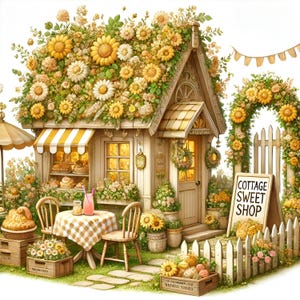 Cottage Shop, 5 Cottage Sweet Shops, Bakery Shop Clipart, Junk Journaling, Scrapbooking, Card Making, Digital Download, Fantasy, Whimsical