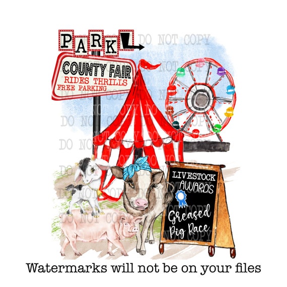 County Fair Clipart, Livestock & Ferris Wheel PNG (Digital Download)