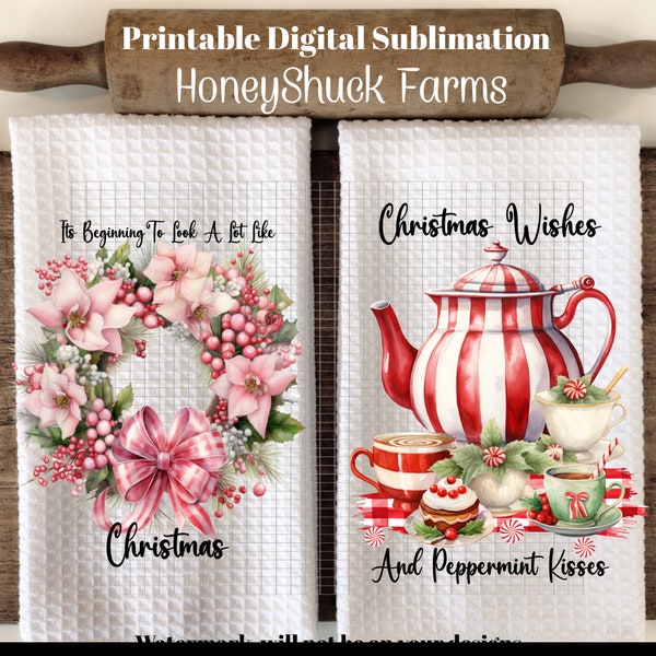 Christmas Towel png, Christmas Wreath png, Digital Download, It's beginning to look a lot like Christmas, Christmas Tea png, Towel Designs