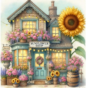 Sunflower Clipart, 5 Sunflower Shops, Rustic Decor, Cottage House, Cottage Shops JPG  Antiques, Junk Journaling, Scrapbooking, Card Making
