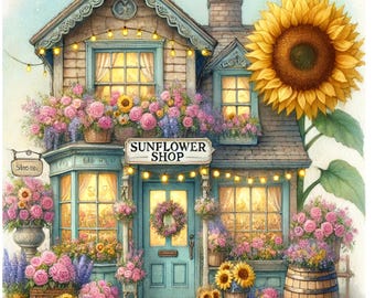Sunflower Clipart Set: Rustic Cottage Decor, Junk Journaling (JPG Digital Download File)