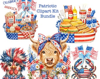 July 4th BBQ Clipart png, Patriotic Food Clipart, Red White Blue, Patriotic Digital Download, 4th of July Decor, Journal, Patriotic Clipart