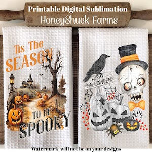 Tis The Season To Be Spooky, Towel png, Halloween Png, Kitchen Towel Digital Download, Halloween Skeleton png, Sublimation Designs,