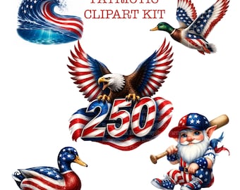 Celebrate 250 Years Happy Birthday America, Patriotic Eagle, Patriotic Clipart Bundle, 4th of July Clipart, Patriotic Gnome, Paper Crafts