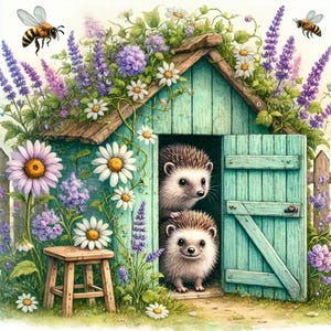 Hedgehog Clipart, 5 Playful Hedgehogs JPG's, Digital Download, Junk Journal, Scrapbooking, Card Making, Fantasy, Whimsical, Quirky, Crafting