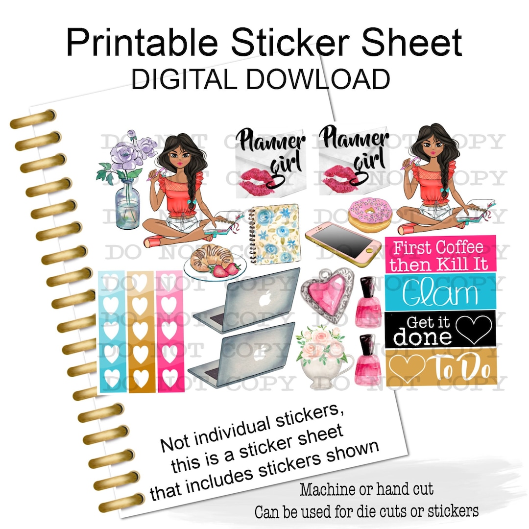 Printable Stickers, Black Girl Planner Stickers Png, Glam Girl Stickers ...